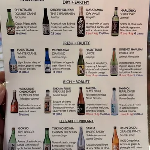 Saké menu
