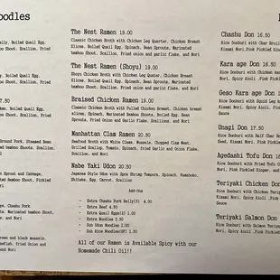Ramen &amp; bowl menu