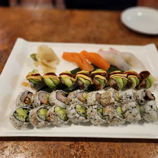 a close up of a plate of sushi