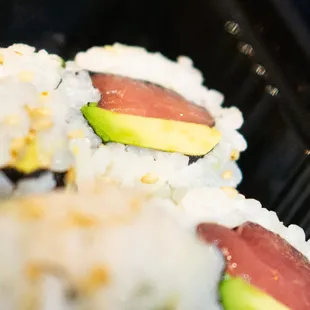 a close up view of the sushi