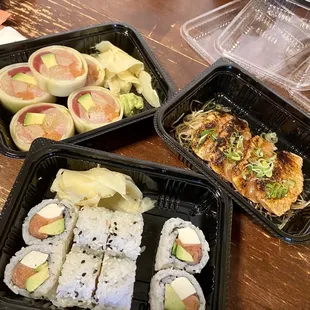 Sashimi roll ,philly roll and half order of Cajun salmon  The latter is my favorite probably order full portion next time