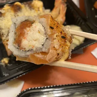 A piece of fire salmon roll