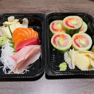 5 pc assorted sashimi and Sashimi roll