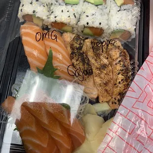 Salmon sushi dinner with Alaska roll