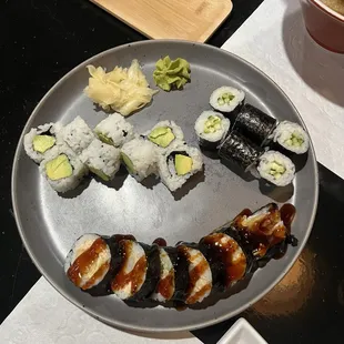 Avocado roll cucumber roll shrimp tempura roll