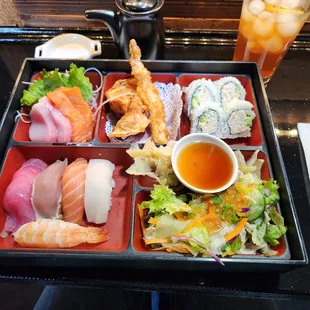Sushi and sashimi bento box was so good. The wait staff was very professional and efficient. The food was excellent.