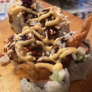 a close up view of a sushi