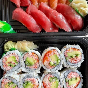 two trays of sushi