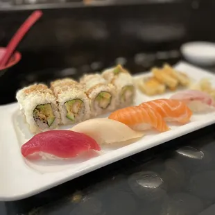 Lunch special - crunch roll, chefs sushi, and miso