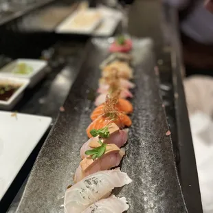Sushi nigiri - recommended pieces (&quot;surprise us&quot;) by our server.