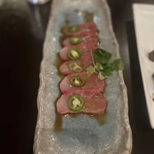 Yellow tail with Serrano sashimi