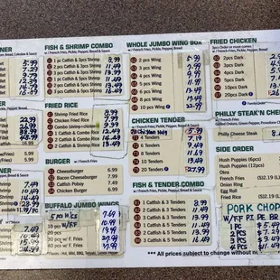 the menu for the restaurant