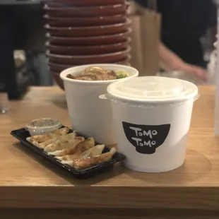 Seafood tsukemen, tonkotsu ramen and a side of gyoza