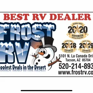 Voted best Rv Dealer favorite three years in a row thank you very much to all of our customers