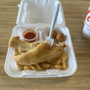 Two piece fish and fries I also got the hushpuppies.