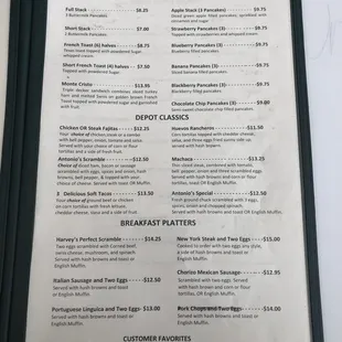 Menu as of June 2022