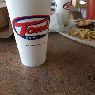 a paper cup on a table