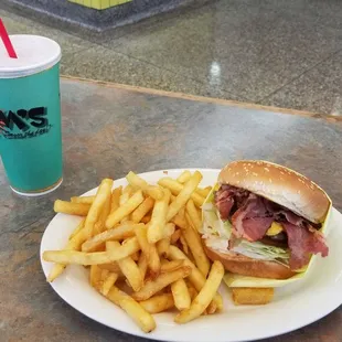 Tom&apos;s Boss Burger Combo. It has Pastrami in a burger!
