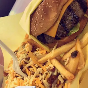 Chili cheese fries hamburger special