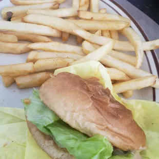 Cheeseburger and fries missing the bacon