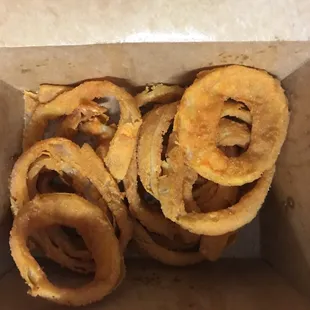 Soggy and inedible onion rings.