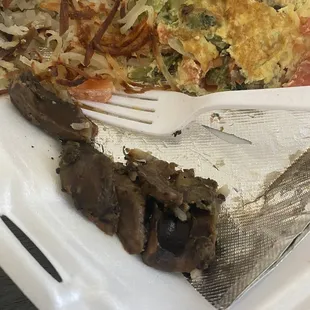 We were served very old avocado on top of a veggie omelette