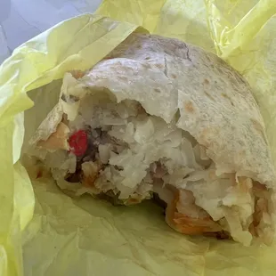 Red plastic inside of the Tom's Burrito Breakfast