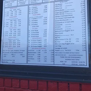 Menu near drive through window.