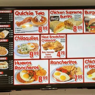 a menu on a wall