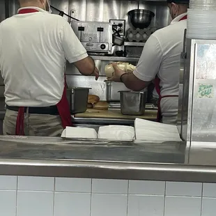 Employees scraping the bottom of the Mayo, NO GLOVES!