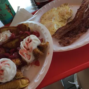 French toast combo with strawberries and cream. Looks amazing
