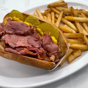 a plate of fries and a sandwich