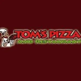 the logo for tom's pizza and restaurant