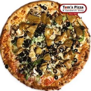 Vegetarian Pizza It's one of our most popular pizzas combos. Topped with pepper, onion, mushroom, eggplant, olives,&amp; tomatoes.