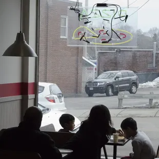 Dining in at Tom's Pizza with the family.