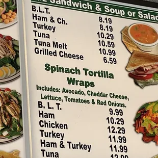 Current menu on wall priced at $8.19