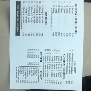 a menu for the restaurant