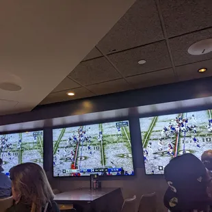 Dine and watch a game. Indoor dining