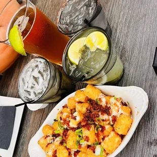 Drinks &amp; Garlic Loaded tots. Very yummy.