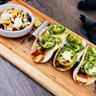 Porkbelly Tacos. It had a nice kick from the Jalapeno. It came with corn on the side.