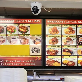 a menu for breakfast