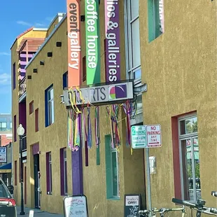 The coffee shop to the right through the narrow entry