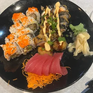Tempura Japanese bagel roll, Mexican roll, and tuna.