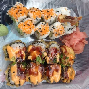 Mexican roll and tempura bagel roll. Very impressed with taste and presentation!