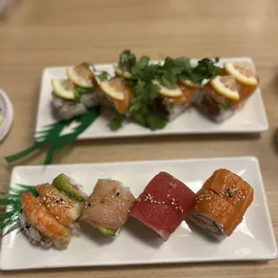 Lemon-cilantro roll and rainbow roll