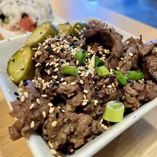 Bulgogi Rice Bowl -- paired with Tonkotsu Ramen as part of the lunch special here