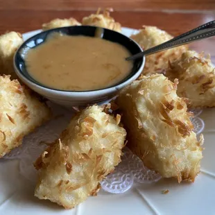 Coconut tofu with peanut sauce, so good!!