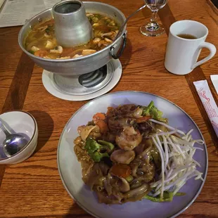 Pad See Ew and Tom Yum Soup