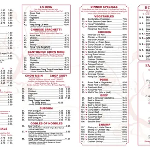 Dinner Menu - House Specials