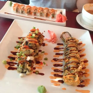 Sweet seventeen sushi roll and the volcano roll